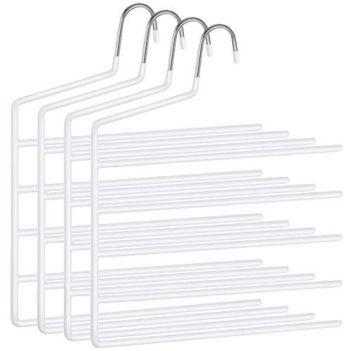 Songmics bukser bøjler, 5-bar tøjbøjler, sæt med 4, rumbesparende, åbne, ikke-skridsikre bukser arrangører til jeans håndklæder tørklæder, hvid CRI034W02 1 Songmics bukser bøjler, 5-bar tøjbøjler, sæt med 4, rumbesparende, åbne, ikke-skridsikre bukser arrangører til jeans håndklæder tørklæder, hvid CRI034W02