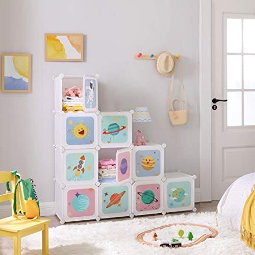 Songmics 10-kub Børns opbevaringsenhed, sammenlåsning af arrangørskabet til børn, plastkubehylder, modulær garderobe med døre til tøjsko legetøjsposer, 123 x 31 x 123 cm, hvid LPC903W01 2 Songmics 10-kub Børns opbevaringsenhed, sammenlåsning af arrangørskabet til børn, plastkubehylder, modulær garderobe med døre til tøjsko legetøjsposer, 123 x 31 x 123 cm, hvid LPC903W01 - Billede 2