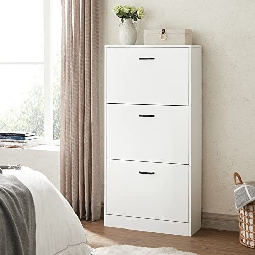 Skoskab med 3 skuffer sko rack skoskab med 3 rum justerbar til gangen stue soveværelse 60 x 24 x 120 cm (L x W x h), hvid 3 Skoskab med 3 skuffer sko rack skoskab med 3 rum justerbar til gangen stue soveværelse 60 x 24 x 120 cm (L x W x h), hvid - Billede 3