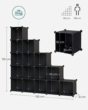 Songmics 15-kub opbevaringsenhed, skostativ, DIY-hyldersystem, pp plasthylde, garderobe, sort - Image 3