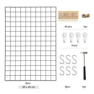 Songmics Grid -paneler, sæt med 2, fotovægskærm, metal mesh vægindretning, multifunktionel hængende billedvæg, DIY, kunstdisplay, s krog, klip, hamp ledning, sort LPP02H - Image 5