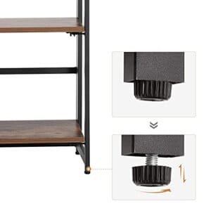 Vasagle reol, industriel foldningsopbevaringsstativ, 4-lags boghylde, multifunktionel hylde, let samling, med metalramme, til stue, soveværelse, køkken, rustik brun LLS88X - Image 7