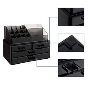 Songmics Acrylic Makeup Organizer, Stackable Makeup Storage Box, Cosmetic Display Case, med 4 skuffer, til børstepalette læbestifter neglelak, gaveide, sort JKA007BK - Image 5