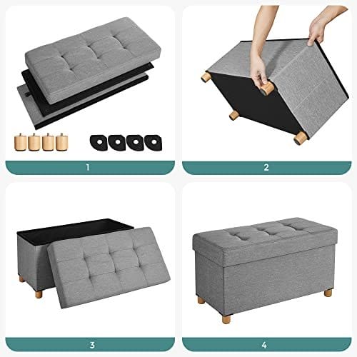 Songmics foldningsbænk afføring med opbevaringsplads og låg, base lavet af massivt træ, rumbesparende 65 l kapacitet, op til 300 kg, 76 x 38 x 40 cm 6 Songmics foldningsbænk afføring med opbevaringsplads og låg, base lavet af massivt træ, rumbesparende 65 l kapacitet, op til 300 kg, 76 x 38 x 40 cm - Billede 6