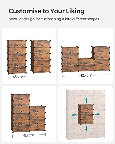 Songmics Interlocking Shoe Rack, rektangulær opbevaringsarrangør, 10 spilleautomat Modular DIY Storage Shelf Unit, 40 x 30 x 17 cm for hver slot, plastgarderobe med døre, rustik brun LPC010A00 4 Songmics Interlocking Shoe Rack, rektangulær opbevaringsarrangør, 10 spilleautomat Modular DIY Storage Shelf Unit, 40 x 30 x 17 cm for hver slot, plastgarderobe med døre, rustik brun LPC010A00 - Billede 4