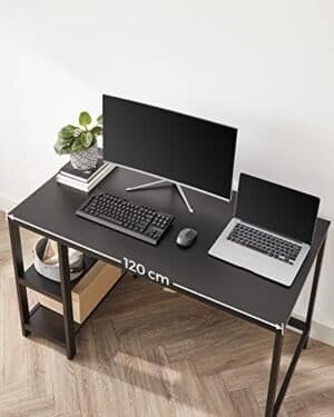 Vasagle LWD047B16 COMPUTER Desk PC Desk Office Table med 2 hylder på højre eller venstre side til kontorets stue stål ramme industriel design sort sort - Image 7