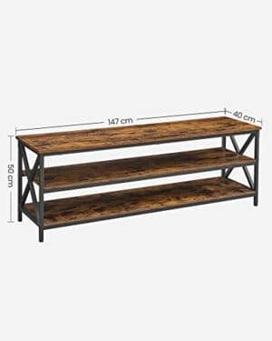 Vasagle TV Stand, TV-konsol til op til 65-tommer TV'er, opbevarings hylder, rustik brun og sort - Image 5