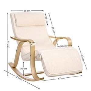 Songmics Solid Wood Rocking Stolefodstøtte med 5 justerbare højder holder op til 150 kg lysegrå lyy41m - Image 4
