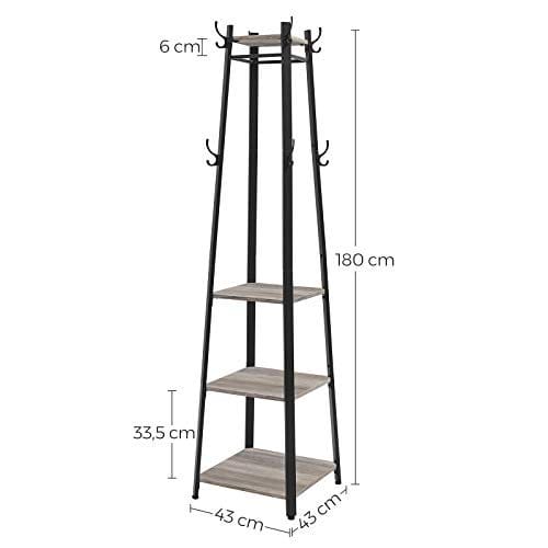 Vasagle Coat Rack, frakke står med 3 hylder, stige hylde med kroge til tørklæder, greige og sort 5 Vasagle Coat Rack, frakke står med 3 hylder, stige hylde med kroge til tørklæder, greige og sort - Billede 5