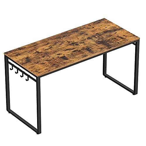 Vasagle Computer Desk, Writing Desk, Home Office Desk med 8 kroge, 140 x 60 x 75 cm, til undersøgelse og soveværelse, let samling, stål, industriel design, rustik brun og sort LWD59X 1 Vasagle Computer Desk, Writing Desk, Home Office Desk med 8 kroge, 140 x 60 x 75 cm, til undersøgelse og soveværelse, let samling, stål, industriel design, rustik brun og sort LWD59X
