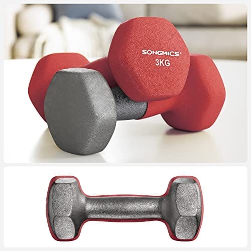 Songmics sæt med 2 håndvægte, 2 x 3 kg ikke-skridsikre neopren håndvægte med mat finish, hjemme træning, fitnessøvelse, rød syl66rd 4 Songmics sæt med 2 håndvægte, 2 x 3 kg ikke-skridsikre neopren håndvægte med mat finish, hjemme træning, fitnessøvelse, rød syl66rd - Billede 4