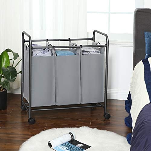 Songmics rullende vaskeri Sorter, vaskeri med 3 aftagelige poser, vaskeri, legetøjsarrangør på hjul, robust, 3 x 44L, grå LSF003GS 7 Songmics rullende vaskeri Sorter, vaskeri med 3 aftagelige poser, vaskeri, legetøjsarrangør på hjul, robust, 3 x 44L, grå LSF003GS - Billede 7