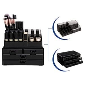 Songmics Acrylic Makeup Organizer, Stackable Makeup Storage Box, Cosmetic Display Case, med 4 skuffer, til børstepalette læbestifter neglelak, gaveide, sort JKA007BK - Image 4