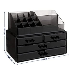Songmics Acrylic Makeup Organizer, Stackable Makeup Storage Box, Cosmetic Display Case, med 4 skuffer, til børstepalette læbestifter neglelak, gaveide, sort JKA007BK - Image 6