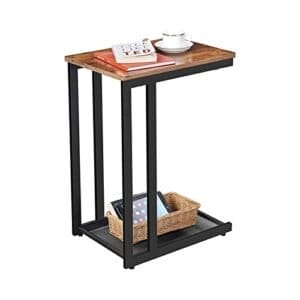 Vasagle sidebord, slutbord, natbord med mesh hylde, morgenmad ved sengen, under sofa, i stue soveværelse, let samling, rumbesparelse, industriel, rustik brun Lnt51x - Image 2