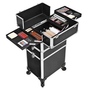 Songmics 4-i-1 Professional Makeup Case, Låsbar makeup-opbevaring med koder, sort - Image 3