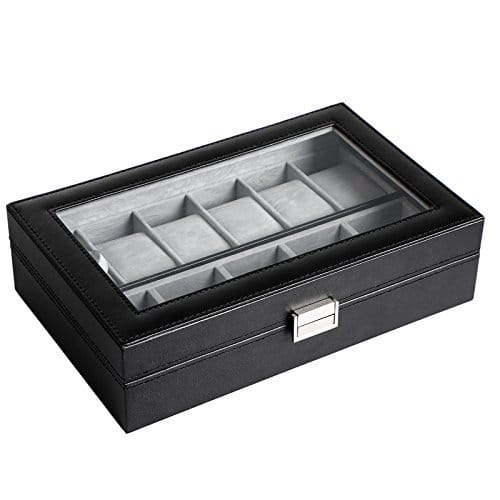 Songmics urboks, urkasse, opbevaringsboks med store rum, PU -dækning, fløjlforing, glasvindue, godt gavevalg, sort JWB14BK 4 Songmics urboks, urkasse, opbevaringsboks med store rum, PU -dækning, fløjlforing, glasvindue, godt gavevalg, sort JWB14BK - Billede 4