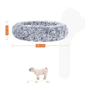 Hundeseng, Donut-katteseng, Fluffy Beroligende Kæledyrsseng med Aftageligt Vaskbart Betræk, Blødt Langt Plys, 80 Cm, Grå - Image 4
