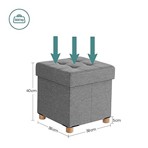 Songmics Storage Ottoman, polstret sammenfoldelig bænk, bryst med låg, massivt træfødder, rumbesparende, holder op til 300 kg, til soveværelse, hallway, børneværelse, lysegrå LSF14GYX 6 Songmics Storage Ottoman, polstret sammenfoldelig bænk, bryst med låg, massivt træfødder, rumbesparende, holder op til 300 kg, til soveværelse, hallway, børneværelse, lysegrå LSF14GYX - Billede 6