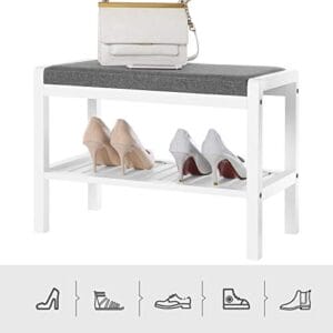 Songmics Bambus Bench Shoe Rack med polstret sæde, opbevaringshylde til indgang, stue, foyer, små områder, hvid lbs65wn - Image 7