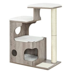 Feandrea PCT070G01 CAT Scratching Post 86 cm Medium størrelse katte ridsende stolpe med 3 liggende områder og hule, kattetræ lavet af MDF med træfiner, sisal bagagerum, vaskbare plyshynder, grå hvid