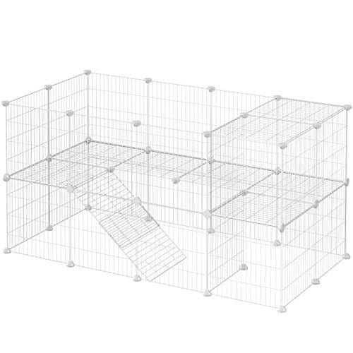 Songmics 2-etage Metal Pet Playpen, 36 gitterpaneler, tilpasselig burindkapsling til små dyr, marsvin Hamster Runs, Rabbit Hutches, inkluderer mallet, indendørs brug, 143 x 73 x 71 cm, hvid LPI02W 1 Songmics 2-etage Metal Pet Playpen, 36 gitterpaneler, tilpasselig burindkapsling til små dyr, marsvin Hamster Runs, Rabbit Hutches, inkluderer mallet, indendørs brug, 143 x 73 x 71 cm, hvid LPI02W