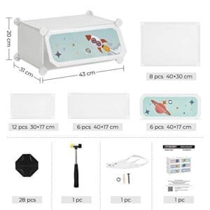 Songmics 6-Slot Children’s Shoe Rack, Storage Unit, Interlocking Organizer Cabinet til børn med plasthylder, modulær garderobe med døre, 43 x 31 x 105 cm, hvid LPC904W01 - Image 6
