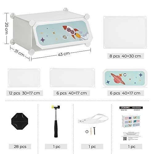 Songmics 6-Slot Children’s Shoe Rack, Storage Unit, Interlocking Organizer Cabinet til børn med plasthylder, modulær garderobe med døre, 43 x 31 x 105 cm, hvid LPC904W01 6 Songmics 6-Slot Children’s Shoe Rack, Storage Unit, Interlocking Organizer Cabinet til børn med plasthylder, modulær garderobe med døre, 43 x 31 x 105 cm, hvid LPC904W01 - Billede 6