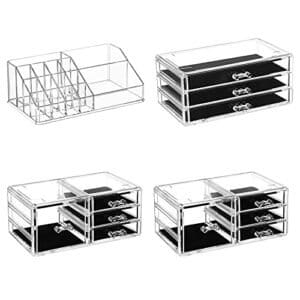 Songmics 4 i 1 XXL Makeup Organizer, Makeup Box med 11 skuffer og 15 rum i forskellige størrelser, skridsikre puder, til kosmetik og smykker, gennemsigtig JKA017TP - Image 4