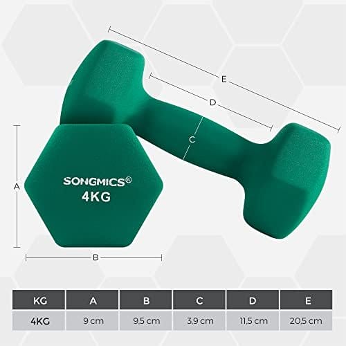 Songmics-håndvægte sæt, 2 x 4 kg Neopren håndvægte, træning i hjemmet, vandtæt og ikke-glid med mat finish, 20,5 x 9 cm, grøn syl68gn 2 Songmics-håndvægte sæt, 2 x 4 kg Neopren håndvægte, træning i hjemmet, vandtæt og ikke-glid med mat finish, 20,5 x 9 cm, grøn syl68gn - Billede 2