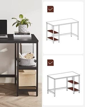 Vasagle LWD047B16 COMPUTER Desk PC Desk Office Table med 2 hylder på højre eller venstre side til kontorets stue stål ramme industriel design sort sort - Image 5