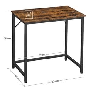 Vasagle Writing Desk, Computer Desk, Small Office Table, 80 x 50 x 75 cm, Study, Home Office, Simple Assembly, Steel, Industrial Design, Rustic Brown og Black LWD038B01 - Image 3