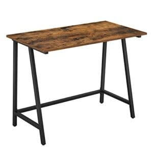 Vasagle Computer Desk, Writing Desk med stålramme, rustik top, arbejdsbord til kontor og hjemmeundersøgelse, let samling, 100 x 50 x 75 cm, industriel, rustik brun og sort LWD40X