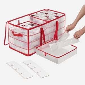 Songmics Christmas Ornament Storage Box, Storage Cube Bin til julepynt, 128 Box Places, Modular Divere, 67 X 34 x 34 cm, semi-gennemsigtig og rød RFB029T01 - Image 6