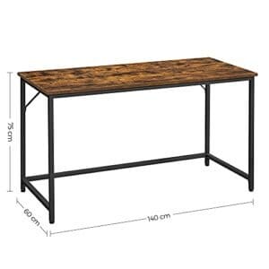 Vasagle Slim Kontorbord 140 x 60 x 75,7 cm, Enkel montering, Stål, Vintage Brun/Sort - Image 3