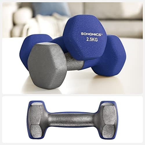 Songmics sæt med 2 håndvægte, 2 x 2,5 skridsikre neopren håndvægte med mat finish, hjemme træning, fitness træningsøvelse, blå syl65bu 4 Songmics sæt med 2 håndvægte, 2 x 2,5 skridsikre neopren håndvægte med mat finish, hjemme træning, fitness træningsøvelse, blå syl65bu - Billede 4