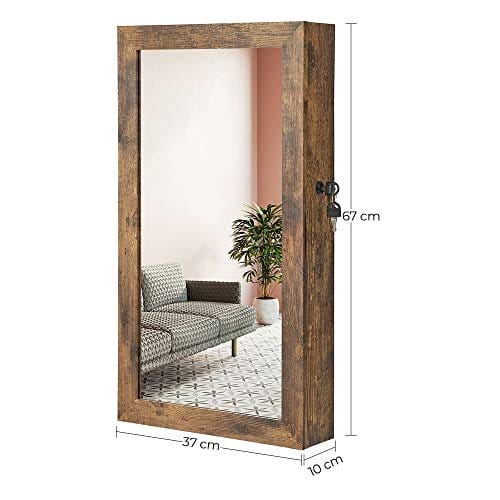 Songmics vægmonteret smykkeskab, låsbar smykker armoire med spejl, rumbesparende smykkerarrangør, rustik brun JJC051K01 7 Songmics vægmonteret smykkeskab, låsbar smykker armoire med spejl, rumbesparende smykkerarrangør, rustik brun JJC051K01 - Billede 7