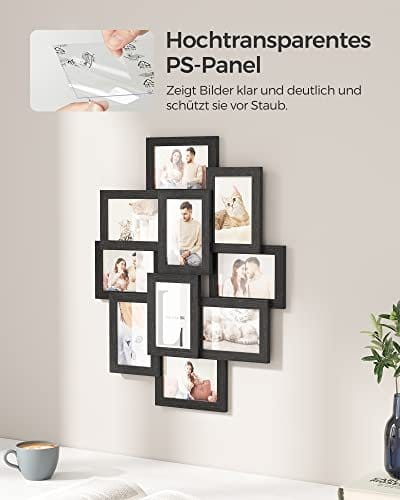 Songmics Photo Frame Collage til 10 fotos i 4 "x 6" (10 x 15 cm), MDF vægmonteret, sort 4 Songmics Photo Frame Collage til 10 fotos i 4 "x 6" (10 x 15 cm), MDF vægmonteret, sort - Billede 4