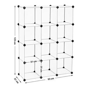 Songmics skabskabet, reol, opbevaringsenhed, sammenlåsning af plastiske terninger, let at samle, til stue, skab, soveværelse, kontor, inkluderer gummihaller, hvid LPC34L - Image 5