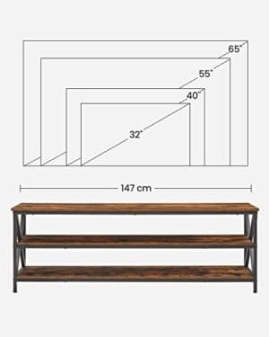 Vasagle TV Stand, TV-konsol til op til 65-tommer TV'er, opbevarings hylder, rustik brun og sort - Image 6