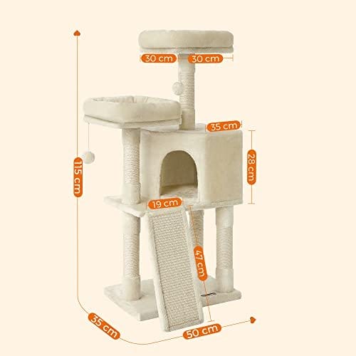 FEANREA PCT141M01 SMÅ KAT Skrabepost med ridserplatforme til Cat Soft Plush 115 cm Fuldt sisal indpakket søjle Beige 5 FEANREA PCT141M01 SMÅ KAT Skrabepost med ridserplatforme til Cat Soft Plush 115 cm Fuldt sisal indpakket søjle Beige - Billede 5