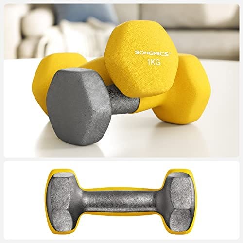 Songmics sæt med 2 håndvægte, 2 x 1 kg, ikke-skridsikre neopren håndvægte, med mat finish, til hjemme træning, gul syl62yl 4 Songmics sæt med 2 håndvægte, 2 x 1 kg, ikke-skridsikre neopren håndvægte, med mat finish, til hjemme træning, gul syl62yl - Billede 4