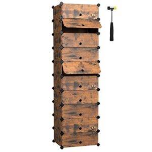 Songmics Interlocking Shoe Rack, rektangulær opbevaringsarrangør, 10 spilleautomat Modular DIY Storage Shelf Unit, 40 x 30 x 17 cm for hver slot, plastgarderobe med døre, rustik brun LPC010A00