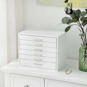 Songmics Wooden Jewellery Box, 6-lags smykker arrangør, ure, hvid - Image 7