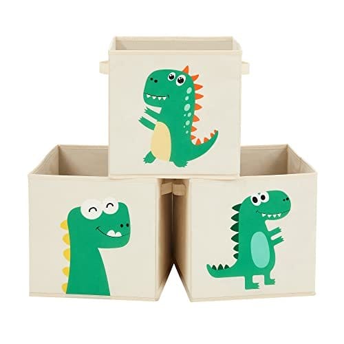 Songmics opbevaringsbokse, sæt med 3, opbevaringskurve, legetøjsopbevaring, stofbokse, 30 x 30 x 30 cm, sammenfoldelig, med håndtag, soveværelse, legerum, dinosaurier, beige RFB704W03 1 Songmics opbevaringsbokse, sæt med 3, opbevaringskurve, legetøjsopbevaring, stofbokse, 30 x 30 x 30 cm, sammenfoldelig, med håndtag, soveværelse, legerum, dinosaurier, beige RFB704W03
