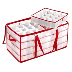 Songmics Christmas Ornament Storage Box, Storage Cube Bin til julepynt, 128 Box Places, Modular Divere, 67 X 34 x 34 cm, semi-gennemsigtig og rød RFB029T01