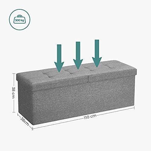 Songmics 120L Foldning Ottoman Bench Storage Box Opbevaring Cube Flipping Lid Shoe Bench Fodskammelbelastningskapacitet på 300 kg lysegrå 110 x 38 x 38 cm LSF71G 6 Songmics 120L Foldning Ottoman Bench Storage Box Opbevaring Cube Flipping Lid Shoe Bench Fodskammelbelastningskapacitet på 300 kg lysegrå 110 x 38 x 38 cm LSF71G - Billede 6