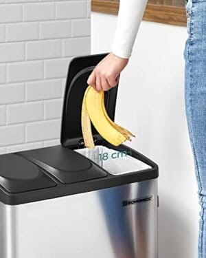 Songmics 54L genvindingsbakke, skraldespand, stålpedalbakke med 3 sektioner, indre spande, 6 sorteringsmærker, for let affaldsseparation, sølv og sort LTB54L - Image 6