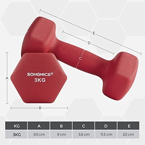 Songmics sæt med 2 håndvægte, 2 x 3 kg ikke-skridsikre neopren håndvægte med mat finish, hjemme træning, fitnessøvelse, rød syl66rd 2 Songmics sæt med 2 håndvægte, 2 x 3 kg ikke-skridsikre neopren håndvægte med mat finish, hjemme træning, fitnessøvelse, rød syl66rd - Billede 2
