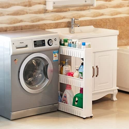 Songmics 3-Tier Slide Out Storage Tower Kitchen Storage Rack Badeværelse Hylde med hjul 72,5 cm Hvid KTR03W 2 Songmics 3-Tier Slide Out Storage Tower Kitchen Storage Rack Badeværelse Hylde med hjul 72,5 cm Hvid KTR03W - Billede 2